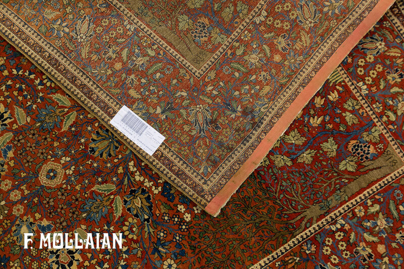 Antique Persian Kashan (Mohtasham) Soft-Rust Rug n°:60893843